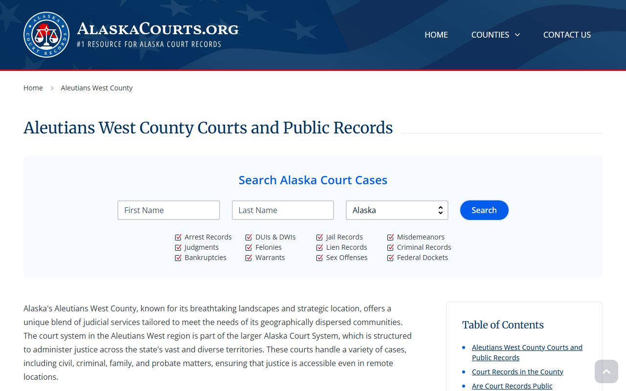 Aleutians West Census Area dissolution of marriage Alaska courts records