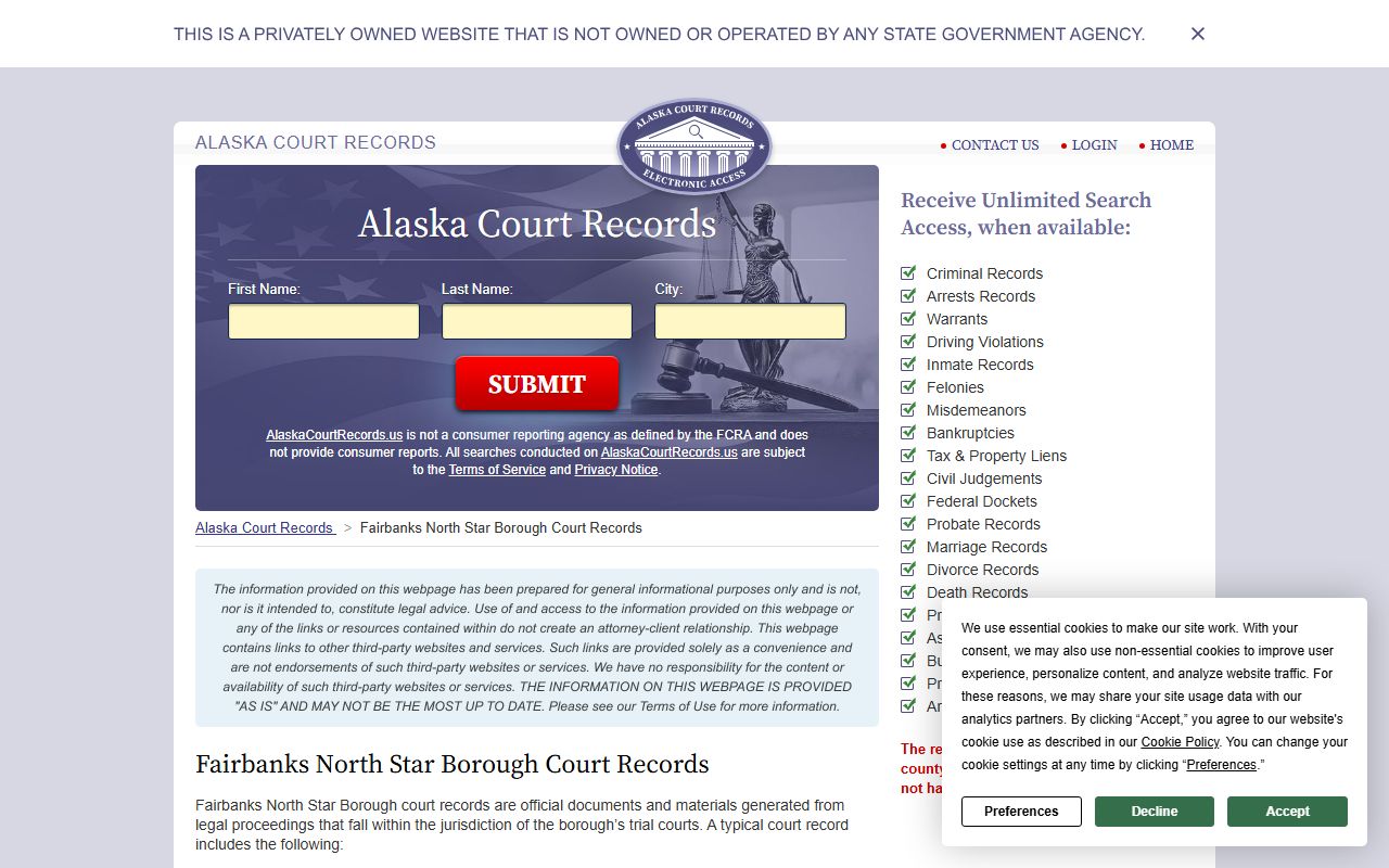 Fairbanks North Star Borough dissolution of marriage court records