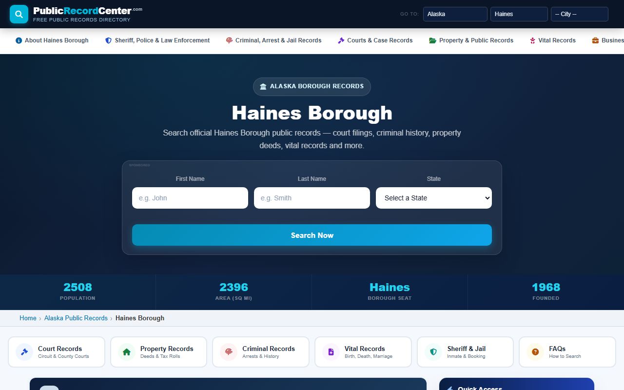 Haines Borough dissolution of marriage public records