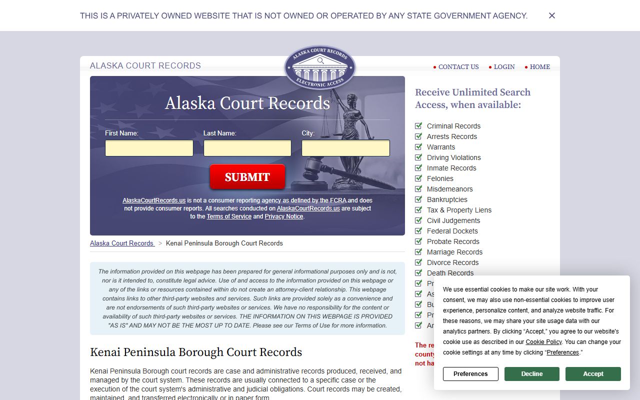 Kenai Peninsula Borough dissolution of marriage court records