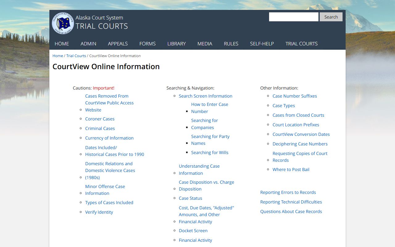 CourtView public access system for Alaska dissolution of marriage cases