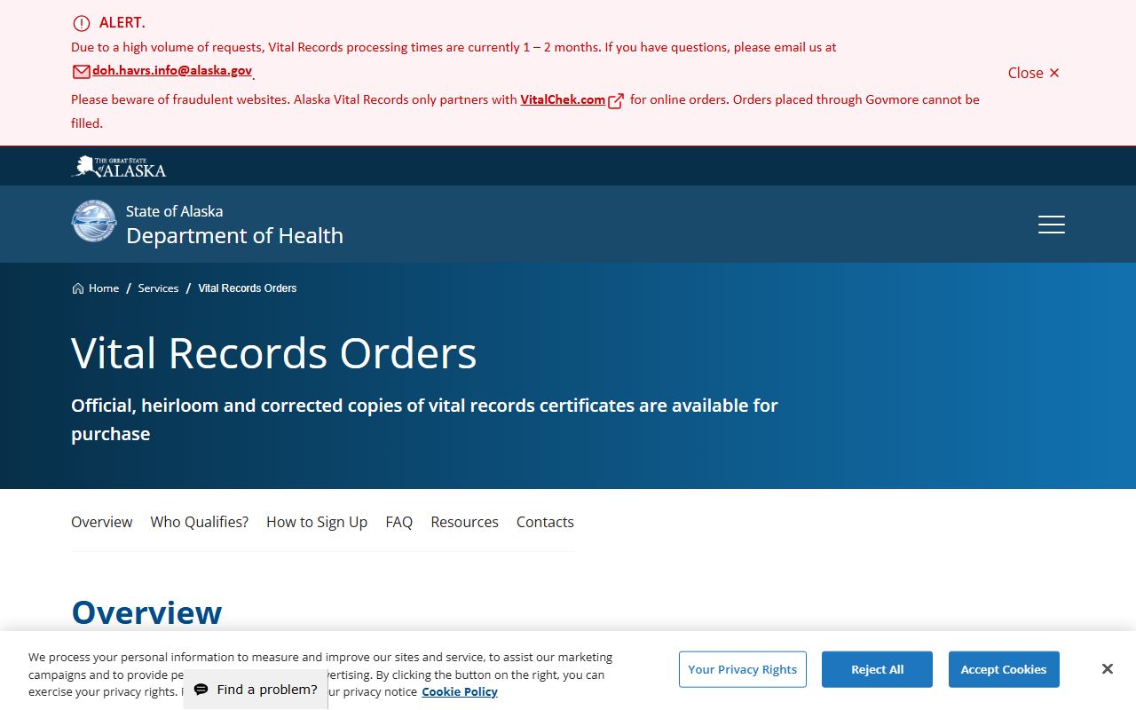 Alaska Health Analytics and Vital Records Section overview for dissolution records